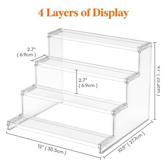 2-Pack, 4 Tier Clear Display Riser Stand, Tool-free Assembly, 12 Inch Organizers - Picture 3 of 5